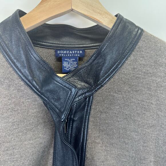 Doncaster Collection Wool And Leather Trim Open Cardigan Brown Sweater Womens XL - Picture 5 of 16